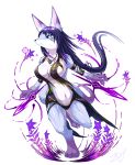  1girl artist_request breasts female flower full_body furry long_hair nature nipples plant purple_hair solo white_background wolf 