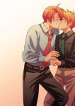  ahoge america axis_powers_hetalia blonde_hair blush couple glasses kiss necktie orange_hair pants short_hair united_kingdom yaoi 