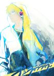  1boy blonde_hair blue_eyes durarara!! glasses headphones heiwajima_shizuo jacket sketch 