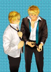  america axis_powers_hetalia blonde_hair blue_eyes blush couple glasses green_eyes necktie short_hair united_kingdom 