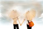  bag couple hanamura_yousuke hand_holding narukami_yuu pants persona persona_4 school_bag seifuku seta_souji sky umbrella yaoi 
