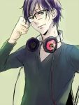  1boy black_hair durarara!! glasses headphones male_focus orihara_izaya red_eyes solo v-neck 
