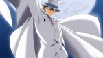  blue_eyes brown_hair cape hat kuroba_kaitou meitantei_conan moon necktie short_hair smile suit 