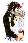  &amp;hat;_&amp;hat; black_hair blush couple grey_hair happy haruka heart hug ichinomiya_kantarou japanese_clothes kiss necktie suit tactics yaoi 