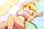  1girl blonde_hair blush breasts brown_eyes cat cleavage furry large_breasts laying_down liu_wo long_hair lying on_back solo 
