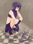  1boy checkered checkered_floor disembodied disembodied_hair envy fullmetal_alchemist holding_hair purple_hair scissors short_hair solo squatting violet_eyes 