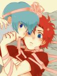  bed blue_eyes blue_hair blush couple fire_emblem marth redhead ribbon roy short_hair yaoi 