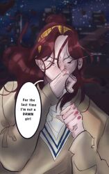  bruised bruised_knuckles feminine hairband hands_up haru_seong long_hair ptj questism redhead speech_bubble 
