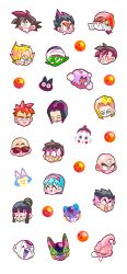  2girls 6+boys aged_down android android_16 android_17 android_18 aqua_hair bald black_hair blonde_hair blue_eyes blush blush_stickers bob_cut brother_and_sister bulma cell_(dragon_ball) cell_junior chaozu chi-chi_(dragon_ball) chinese_hat closed_eyes colored_skin commentary crying dated_commentary dragon_ball dragon_ball_(object) dragon_ball_z drooling earrings english_commentary father_and_son final_form_frieza flying_teardrops frieza full-face_blush gold_earrings gotenks green_skin hair_bun head_only highres husband_and_wife jewelry kid_buu kuririn licking_lips long_hair majin_buu mohawk mother_and_son multiple_boys multiple_girls multiple_persona muten_roushi open_mouth orange_hair partially_shaded_face perfect_cell piccolo pink_skin pointy_ears puar purple_hair red-framed_eyewear red_eyes runny_nose short_hair siblings sleeping snot son_gohan_(future) son_goku spiky_hair squeans steam sunglasses super_saiyan sweatdrop tama_(dragon_ball) tenshinhan tongue tongue_out trunks_(dragon_ball) trunks_(future)_(dragon_ball) twins vegeta violet_eyes white_background white_skin wide-eyed yamcha yoram_(yoram551) 