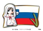  1girl black_hair blue_eyes flag head_scarf murakami_senami slovenia slovenian_flag wheat 