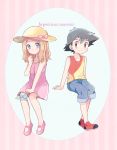  10s 1boy 1girl black_hair blue_eyes brown_hair child mei_(maysroom) pokemon pokemon_(anime) pokemon_xy satoshi_(pokemon) serena_(pokemon) sun_hat 