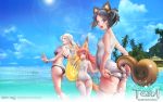  3girls adjusting_clothes adjusting_swimsuit animal_ears artist_request ass beach bikini black_hair blonde_hair blue_eyes blush breasts brown_eyes brown_hair copyright_name covered_navel dog_ears elf elin_(tera) fox_ears green_eyes highres innertube long_hair looking_at_viewer looking_back multiple_girls ocean official_art old_school_swimsuit outdoors pointy_ears ribbon school_swimsuit sky small_breasts smile squirrel_ears sun swimsuit tail tera_online thigh-highs tree wallpaper white_school_swimsuit white_swimsuit 