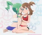  10s 2girls barefoot blue_eyes blush cleavage haruka_(pokemon) haruka_(pokemon)_(remake) kurumierika lucia_(pokemon) multiple_girls pokemon pokemon_(game) pokemon_oras ponytail smile swimsuit yuri 