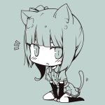  /\/\/\ 1girl :&lt; animal_ears arm_warmers cat_ears cat_tail chibi fang kantai_collection kasumi_(kantai_collection) kemonomimi_mode kouji_(campus_life) looking_at_viewer monochrome motion_lines side_ponytail simple_background sitting skirt slit_pupils solo tail v_arms wariza 