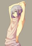  1boy armpits bare_shoulders green_eyes high_speed! male_focus memeo_(candy_house) purple_hair serizawa_nao short_hair simple_background smile solo sweater tareme 