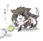  &gt;_&lt; :3 anger_vein animal_ears animalization cat cat_ears cat_tail closed_eyes colored_pencil_(medium) commentary commentary_request dainamitee hair_ornament kantai_collection neckerchief night_battle_idiot no_humans non-human_admiral_(kantai_collection) pleated_skirt remodel_(kantai_collection) scarf school_uniform sendai_(kantai_collection) serafuku simple_background skirt tail traditional_media translated triangle_mouth waking_up white_background white_scarf 