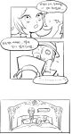  1boy 1girl android battleborn bed comic marquis_(battleborn) monochrome necktie phoebe_(battleborn) scard sleeping suit translation_request white_background younger 