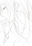  1girl breasts highres long_hair monochrome niwatazumi original sketch solo 