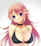  1girl bikini bikini_top black_bikini blush breasts cleavage fire_emblem fire_emblem_if grey_background hairband large_breasts long_hair o-ring_top pink_hair shira_yu_ki smile soleil_(fire_emblem_if) solo swimsuit upper_body violet_eyes 