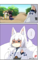 animal_hood ark_royal_(azur_lane) azur_lane fox_ears fox_hood fox_tail hoodie kaga_(azur_lane) kaga_(battleship)_(azur_lane) kaga_(kantai_collection) kantai_collection multiple_girls multiple_tails short_hair taisa_(kari)