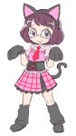  1girl animal_ears blush cat_ears cat_paws cat_tail fake_animal_ears full_body glasses looking_at_viewer misora_inaho nollety nyaakb paws short_hair simple_background sketch skirt smile solo tail white_background youkai_watch 