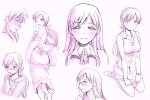  1girl blush character_sheet concept_art expressions glasses idolmaster idolmaster_cinderella_girls long_hair monochrome multiple_views nitta_minami ponytail sakaki_imasato sketch 