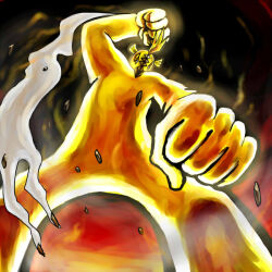  arm_up clenched_hands commentary_request debris dust guardian_of_alola_(pokemon) incoming_attack incoming_punch kaosu_(kaosu0905) no_humans outstretched_arm pokemon pokemon_(creature) pokemon_move punching solo standing tapu_koko z-move 