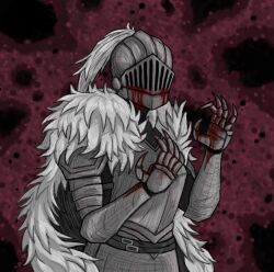  1boy armor black_souls black_souls_2 blood blood_from_eyes cape full_armor grimm_(black_souls) helmet highres knight male_focus non-web_source 