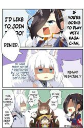 3koma amagi_(azur_lane) animal_hood ark_royal_(azur_lane) azur_lane comic english_text fox_ears fox_hood hard_translated hoodie kaga_(azur_lane) kaga_(battleship)_(azur_lane) kaga_(kantai_collection) kantai_collection long_hair multiple_girls multiple_tails short_hair taisa_(kari) translated 