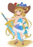  1girl bikini charlotta_(granblue_fantasy) clearite flat_chest granblue_fantasy harbin hat innertube long_hair low_twintails micro_bikini sandals straw_hat swimsuit sword twintails weapon 