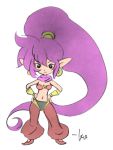  1girl earrings navel pointy_ears ponytail purple_hair shantae shantae_(character) takeuchi_kou 