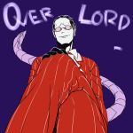  1boy artist_request black_hair demiurge ear_piercing english glasses gloves overlord_(maruyama) pinstripe_suit pointy_ears purple_background short_hair smile solo spikes tail 