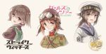  3girls alternate_costume backlighting brown_eyes brown_hair copyright_name crossover fubuki_(kantai_collection) girls_und_panzer goggles goggles_on_head green_eyes hat helmet highres imperial_japanese_army imperial_japanese_navy kantai_collection light long_hair longmei_er_de_tuzi looking_at_viewer looking_back military military_uniform miyafuji_yoshika multiple_crossover multiple_girls nishizumi_miho open_mouth patch pilot ponytail portrait sailor sailor_hat scarf short_hair short_ponytail smile soldier strap strike_witches uniform white_background world_war_ii world_witches_series 
