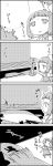  1girl 4koma ascot bow braid cat cat_tail comic commentary_request daiyousei fairy fairy_wings flying greyscale hair_bow highres kaenbyou_rin lying monochrome multiple_tails on_back side_ponytail skirt smile surprised tail tani_takeshi touhou translation_request wings yukkuri_shiteitte_ne 