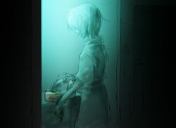 1girl apartment ayanami_rei blue_light knife light_switch moss neon_genesis_evangelion potted_plant scalpel spray_bottle tagme