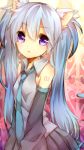  1girl :&lt; animal_ears blue_hair cat_ears cat_tail detached_sleeves hatsune_miku long_hair mil2 necktie skirt solo tail twintails violet_eyes vocaloid 