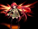  &gt;:) &gt;:d :d black_legwear blush cape happy long_hair open_mouth orange_eyes pigeon-toed red_hair school_uniform shakugan_no_shana shana skirt smile tachitsu_teto thighhighs very_long_hair zettai_ryouiki 