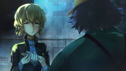  :o amane_suzuha amane_suzuha_(beta) black_jacket blue_jacket blue_track_suit braid breasts brown_hair cropped_jacket father_and_daughter game_cg gloves hair_rings hashida_itaru high_collar highres holding holding_gloves holding_unworn_clothes huke jacket jacket_over_jacket leather leather_jacket medium_breasts non-web_source official_art ringed_eyes sad steins;gate steins;gate_0 track_jacket track_suit twin_braids twintails unworn_gloves yellow_eyes 