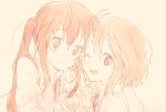  2girls bad_id hirasawa_yui holding_hands k-on! monochrome multiple_girls nakano_azusa nicolat open_mouth pink school_uniform sketch smile wink 