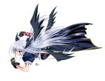  black_wings cape facial_mark fingerless_gloves gloves head_wings highres long_hair mahou_shoujo_lyrical_nanoha mahou_shoujo_lyrical_nanoha_a&#039;s mahou_shoujo_lyrical_nanoha_a's multiple_wings red_eyes reinforce signed silver_hair thighhighs vector vector_trace very_long_hair wings 