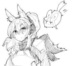  1girl animal_ear_fluff animal_ears arknights armor black_scarf breastplate dog-san dragon_bubble_(arknights) headset horse_ears horse_girl horse_tail midair monochrome nearl_(arknights) pauldrons platinum_(arknights) pouncing scarf shoulder_armor simple_background solo tail white_background 