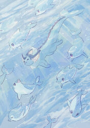  :3 air_bubble animal_focus bubble closed_eyes closed_mouth commentary_request dolphin finizen full_body highres no_humans open_mouth pokemon pokemon_(creature) pokemon_focus smile swimming underwater vaporeon violet_eyes yurano_(upao) 