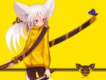  butterfly cat_ears enchi glasses grey_hair insect katana mouse_ears original ponytail red_eyes silver_hair sword weapon 