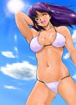  bikini funky-harem king_of_fighters purple_hair shiny shiny_skin shu-z sky sun swimsuit wink 