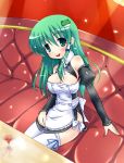  alcohol breasts cleavage cocktail cosplay dream_c_club drink frog futaba_riho futaba_riho_(cosplay) green_eyes green_hair hair_ornament kochiya_sanae long_hair snake solo thigh-highs thighhighs touhou yashiro 