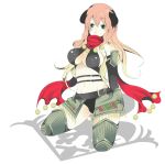  armor bare_shoulders breasts emblem fantasy_earth_zero green_eyes kneeling long_hair pink_hair scarf scout_(fez) thighhighs vector 