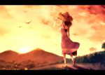  cloud clouds dress from_behind grass hat house letterboxed mountain original sky solo straw_hat suna_kumo sunakumo sunset tree twilight 
