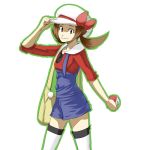  bag bow brown_eyes brown_hair cabbie_hat daru hat hat_ribbon holding holding_poke_ball kotone_(pokemon) overalls poke_ball pokemon pokemon_(game) pokemon_gsc pokemon_heartgold_and_soulsilver purse red_ribbon ribbon short_twintails simple_background smile solo thigh-highs thighhighs twintails white_background white_legwear white_thighhighs 