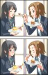  black_eyes black_hair blush brown_eyes brown_hair cake comic eating food fork hairband k-on! long_hair nishiwaki pastry school_uniform short_hair silent_comic tainaka_ritsu tomboy 