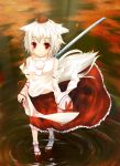  bad_id detached_sleeves geta hat inubashiri_momiji red_eyes shield short_hair silver_hair sword tail tengu-geta tokin_hat toufu touhou weapon wolf_ears wolf_tail 